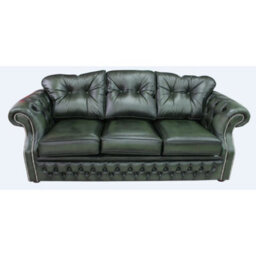 Chesterfield 3 Seater Sofa Settee Antique Green Leather In Era Style - thumbnail 1