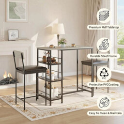 Grey Modern 3 Piece Dining Table Set For Two With Built In Wine Rack - thumbnail 5