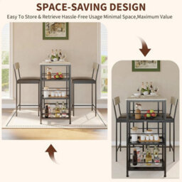 Grey Modern 3 Piece Dining Table Set For Two With Built In Wine Rack - thumbnail 4