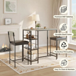 Grey Modern 3 Piece Dining Table Set For Two With Built In Wine Rack - thumbnail 1