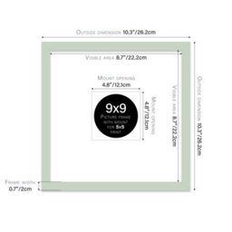 "9X9"" Mint Green Picture Frame - 9X9"" Square Frame With 5X5"" Mount For 9X9""/5X5"" Pictures Vintage Style Gallery Wall, 1 Pack" - thumbnail 2