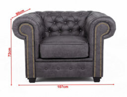 Astor Chesterfield Style Sofa Set 3+1 Seater Armchair Grey Faux Leather - thumbnail 3