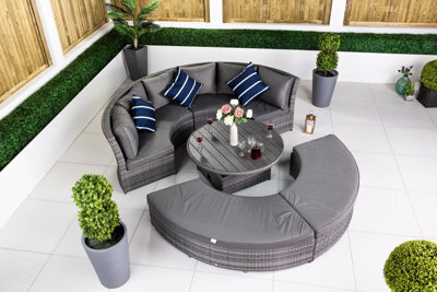 Giardino 2-In-1 Round Rattan Garden Sofa Daybed Set With Adjustable Table, Water-Resistant, Assembled - Grey - image 1