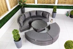 Giardino 2-In-1 Round Rattan Garden Sofa Daybed Set With Adjustable Table, Water-Resistant, Assembled - Grey - thumbnail 8