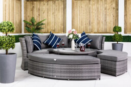Giardino 2-In-1 Round Rattan Garden Sofa Daybed Set With Adjustable Table, Water-Resistant, Assembled - Grey - thumbnail 3