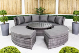 Giardino 2-In-1 Round Rattan Garden Sofa Daybed Set With Adjustable Table, Water-Resistant, Assembled - Grey - thumbnail 4