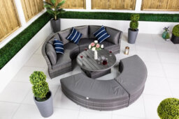 Giardino 2-In-1 Round Rattan Garden Sofa Daybed Set With Adjustable Table, Water-Resistant, Assembled - Grey - thumbnail 1