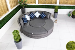 Giardino 2-In-1 Round Rattan Garden Sofa Daybed Set With Adjustable Table, Water-Resistant, Assembled - Grey - thumbnail 2