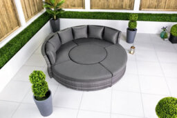 Giardino 2-In-1 Round Rattan Garden Sofa Daybed Set With Adjustable Table, Water-Resistant, Assembled - Grey - thumbnail 7