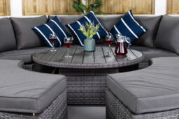Giardino 2-In-1 Round Rattan Garden Sofa Daybed Set With Adjustable Table, Water-Resistant, Assembled - Grey - thumbnail 6