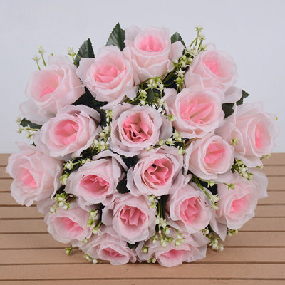 18 Light Pink Silk Artificial Rose Bouquet For Wedding & Home Decor - Realistic & Maintenance-Free - image 1