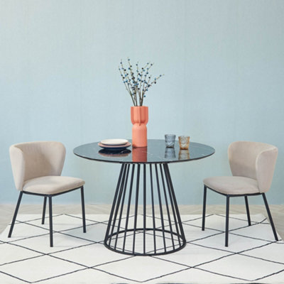 Set Of 2 Light Grey Velvet Dining Chairs Modern Upholstered Accent Chairs With Black Metal Legs - image 1