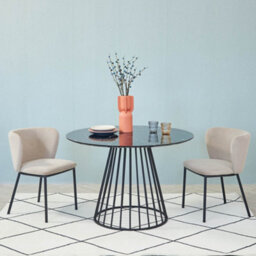 Set Of 2 Light Grey Velvet Dining Chairs Modern Upholstered Accent Chairs With Black Metal Legs - thumbnail 1