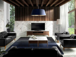Angel Cerda Elegant Walnut Tv Stand With Glass Top Imitating Marble Finish - thumbnail 3
