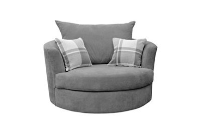 Sofas And More Large Swivel Round Cuddle Chair Fabric (Grey) - image 1