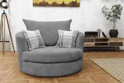Sofas And More Large Swivel Round Cuddle Chair Fabric (Grey) - thumbnail 3