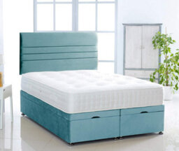 Comfy Deluxe Ice Blue Plush Foot Lift Ottoman Bed With Memory Spring Mattress And Horizontal Headboard 2Ft6 Small Single - thumbnail 1