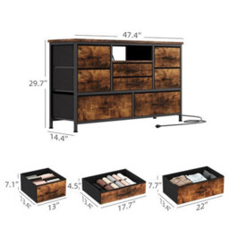Rustic Brown Modern Tv Cabinet With 8 Fabric Drawers Led Lights Power Socket Bedroom Storage - thumbnail 2
