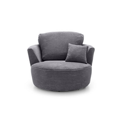 Abakus Direct Jumbo Grey Cord Swivel Chair For Living Room With Thick Luxury Deep Filled Cushioning - image 1