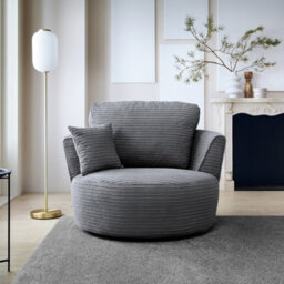 Abakus Direct Jumbo Grey Cord Swivel Chair For Living Room With Thick Luxury Deep Filled Cushioning - thumbnail 4