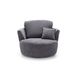 Abakus Direct Jumbo Grey Cord Swivel Chair For Living Room With Thick Luxury Deep Filled Cushioning - thumbnail 1
