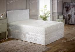 Comfy Deluxe 5Ft King White Crushed Velvet Divan Bed Set With Memory Mattress And Headboard 2 Drawers One Each Side