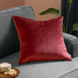 furn. Furn Meridian Plain Velvet Piped Polyester Filled Cushion, Dark Red/fir Green, 55 X 55Cm - thumbnail 1