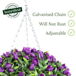 Pair Of Best Artificial 38Cm Purple Lush Tulip Hanging Basket Flower Topiary Ball - Weather & Fade Resistant - thumbnail 3