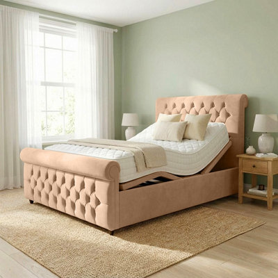 Restwell Electric Adjustable Bed With Mattress & Matching Headboard, Tan