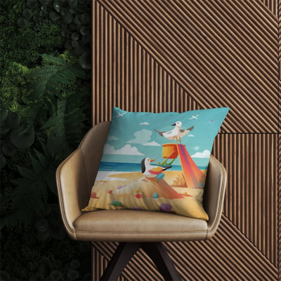 Warren Reed Designer Seagulls On A Beach Holiday Outdoor Cushion 60Cm X 60Cm