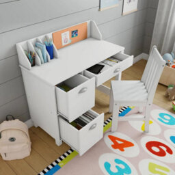 Xample White Wooden Study Desk With Chair Kids & Teen Writing Table With Drawers & Storage For Home, School, & Small Spaces Teen Work - thumbnail 3