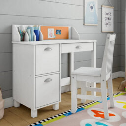 Xample White Wooden Study Desk With Chair Kids & Teen Writing Table With Drawers & Storage For Home, School, & Small Spaces Teen Work - thumbnail 4
