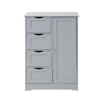 4 Drawer 1 Door Grey Bathroom Wood Cabinet Storage 4 Drawer 1 Door Free Standing Cupboard Unit - image 1