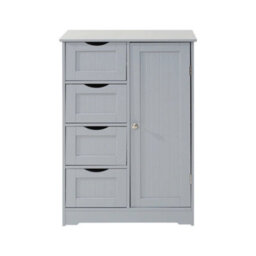 4 Drawer 1 Door Grey Bathroom Wood Cabinet Storage 4 Drawer 1 Door Free Standing Cupboard Unit - thumbnail 1