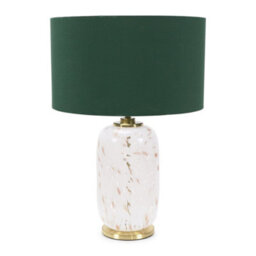 Valuelights India Gold Metal And White Confetti Glass Table Lamp With Forest Green Drum Lampshade - Led Bulb Included - thumbnail 2
