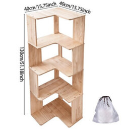 4 Tier Wooden Corner Bookcase, Freestanding L-Shaped Storage Unit In Rustic Wood Effect - thumbnail 2