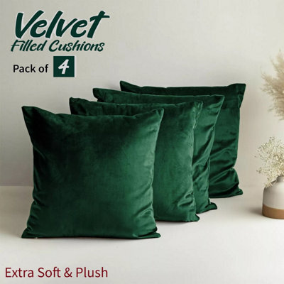Ameha Dark Green Plain Velvet Cushions Set, 18X18 Inch, Includes 4 Filled Cushions & 4 Covers, Breathable & Anti Allergic - image 1