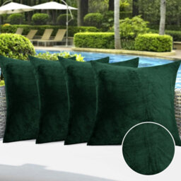 Ameha Dark Green Plain Velvet Cushions Set, 18X18 Inch, Includes 4 Filled Cushions & 4 Covers, Breathable & Anti Allergic - thumbnail 4