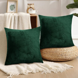 Ameha Dark Green Plain Velvet Cushions Set, 18X18 Inch, Includes 4 Filled Cushions & 4 Covers, Breathable & Anti Allergic - thumbnail 6