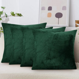 Ameha Dark Green Plain Velvet Cushions Set, 18X18 Inch, Includes 4 Filled Cushions & 4 Covers, Breathable & Anti Allergic - thumbnail 3