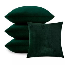 Ameha Dark Green Plain Velvet Cushions Set, 18X18 Inch, Includes 4 Filled Cushions & 4 Covers, Breathable & Anti Allergic - thumbnail 2