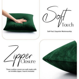 Ameha Dark Green Plain Velvet Cushions Set, 18X18 Inch, Includes 4 Filled Cushions & 4 Covers, Breathable & Anti Allergic - thumbnail 8