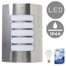 Valuelights Medlock Stainless Steel And Frosted Opal Lens Ip44 Rated Outdoor Garden Wall Mounted Security Light With Led Bulb