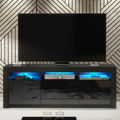 Creative Furniture Shine Tv Unit 160Cm - Black With Gloss Doors And Led Lights - image 1