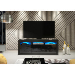 Creative Furniture Shine Tv Unit 160Cm - Black With Gloss Doors And Led Lights - thumbnail 2