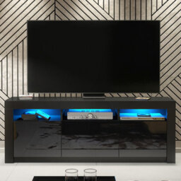 Creative Furniture Shine Tv Unit 160Cm - Black With Gloss Doors And Led Lights