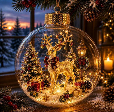 Amorly Led Light Up Christmas Globe Ornament, Clear Hanging Ball Bauble With Inner Scene, Christmas Tree Home Holiday Decoration - image 1