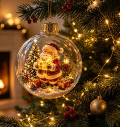 Amorly Led Light Up Christmas Globe Ornament, Clear Hanging Ball Bauble With Inner Scene, Christmas Tree Home Holiday Decoration - thumbnail 2