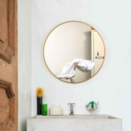 DEENZ 50Cm Large Round Gold Wall Mounted Mirror Brass Metal Frame Bathroom Living Room