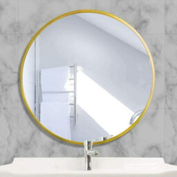 DEENZ 50Cm Large Round Gold Wall Mounted Mirror Brass Metal Frame Bathroom Living Room - thumbnail 2